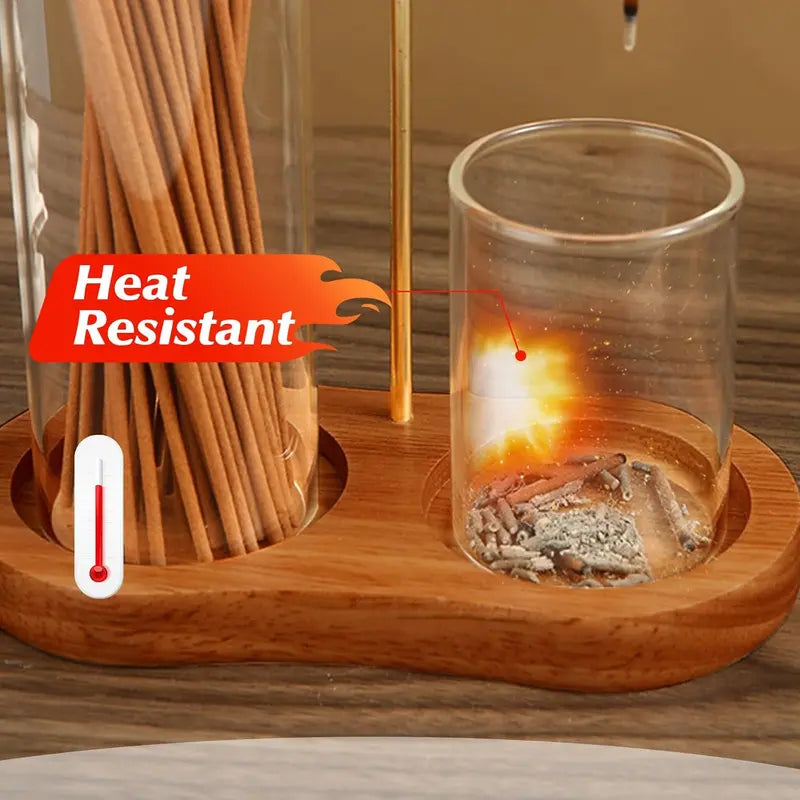 2 in 1 Incense & Candle Holder, 1 Count Wooden Base Aromatherapy Diffuser Incense Burner with Removable Glass Ash Collector, Woody Home Decor Ornament for Living Room Bedroom, Funny Gift, Scented, Aroma, Fragrance Perfume.-KPL