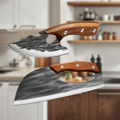 🔪[Buy 1 Get 1 FREE] Hand-Forged Carbon Steel Kitchen Knife Set - Ultra Sharp Cleaver & Boning Knife, Ergonomic Wooden Handle, Multi-Functional Meat & Vegetable Slicer for Home Cooking.-AUX