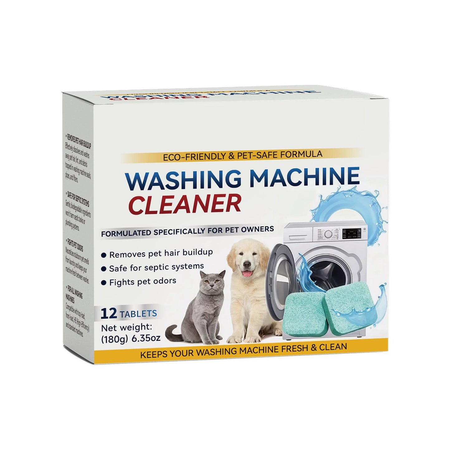 12Pcs Eco-Friendly Washing Machine Cleaner Tablets, Removes Pet Hair Buildup, Strong Deodorization, Long-Lasting Washer Inner Drum Cleaning.-KPL