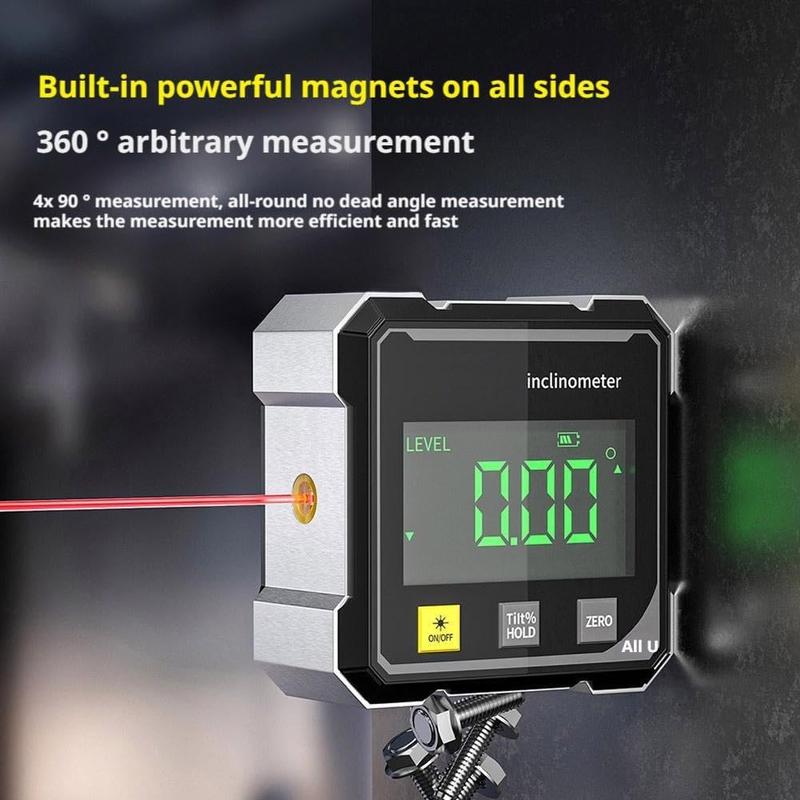 Portable Magnetic Digital Angle Measuring Instrument, 360° Magnetic Hardware Tool with Dual Laser Guide, Rechargeable.-KPL
