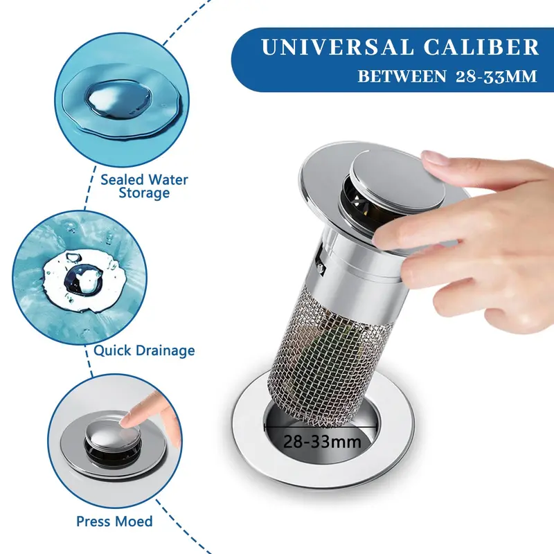 🚿 Bathroom Sink Drain Strainer. Pop-Up Stopper with Removable Stainless Steel Filter Basket ✨. Hair Catcher & Sink Plug Replacement-XLB