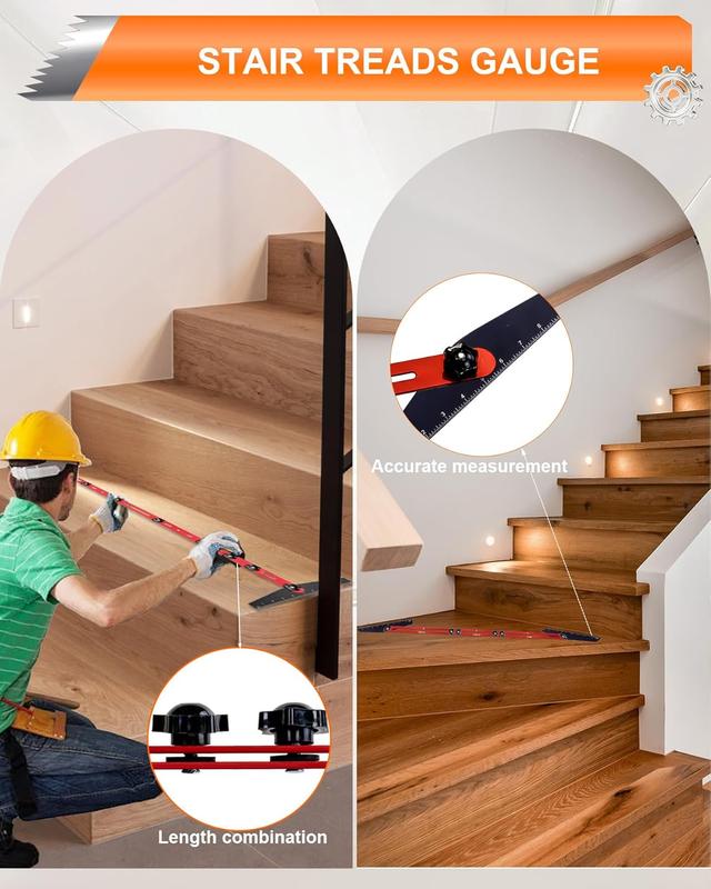 Aluminum Alloy Stair Tread Template Tool, Professional Adjustable Stair Measuring Tool and Gauge Jig, Precision Woodworking Tool for Stairs, Risers and Shelves.-KPL