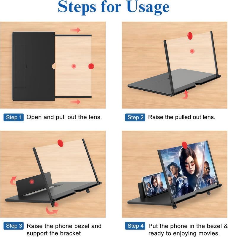 📱12\" Screen Magnifier,3D HD Mobile Phone Magnifier Projector Screen Enlarger for Movies, Videos, and Gaming,Foldable Cell Phone Stand with Screen Amplifier,Supports All Smartphones (Black, 12inch) #SummerVibes-AUX