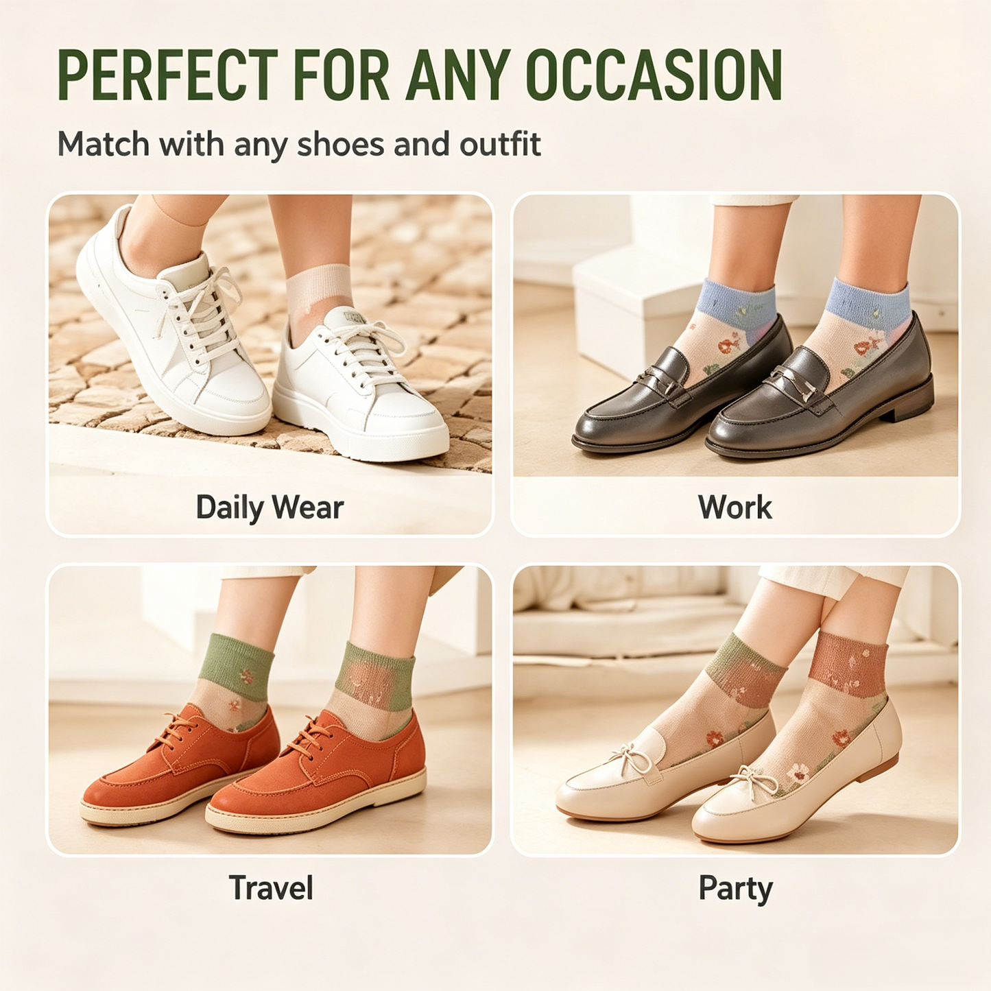 🌸 Cute Floral Ice Silk Socks 💨 Anti-Snag Breathable Summer Ankle Socks-WBJ