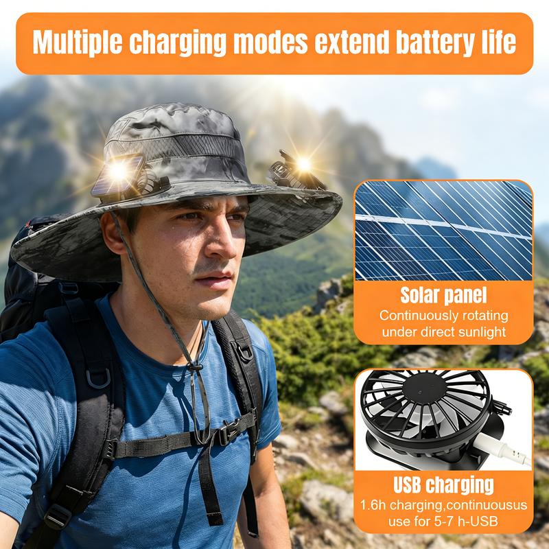 ☀️Built-in Fan Wide Brim Sun Hat🧢｜Waterproof Cooling Outdoor Hat Unisex-VIM