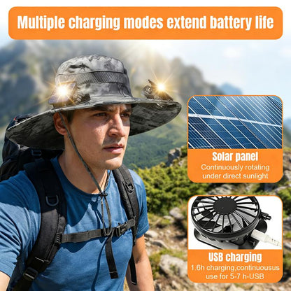 ☀️Built-in Fan Wide Brim Sun Hat🧢｜Waterproof Cooling Outdoor Hat Unisex-VIM