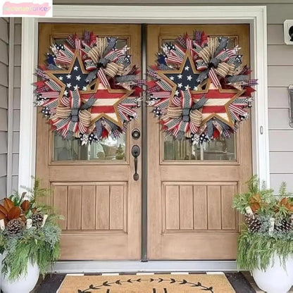 Premium Patriotic Star Wreath | Rustic Americana Front Door Holiday Decor 🇺🇸✨ LGZ