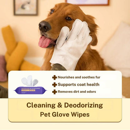 Deodorizing Pet Glove Wipes, Extra Large No-Rinse Cleaning Gloves for Dogs & Cats, Hypoallergenic Disposable Pet Bath Wipes-TTT