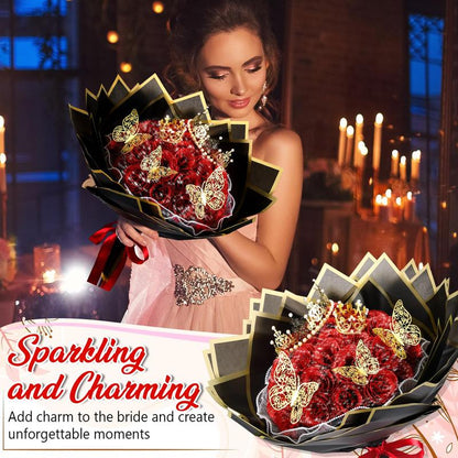 Mother’s Day Glitter Rose Bouquet DIY Artificial Flower Set with 3D Butterfly, Crown, Alphabet Stickers & Ribbon — Perfect Gift for Girlfriend, Wife, Mom & Women, Ideal for Valentine’s Day, Birthdays, Proposals, Anniversaries & Graduation 💐✨-KPL