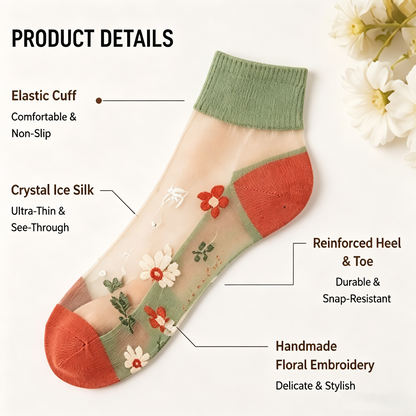 🌸 Cute Floral Ice Silk Socks 💨 Anti-Snag Breathable Summer Ankle Socks-WBJ