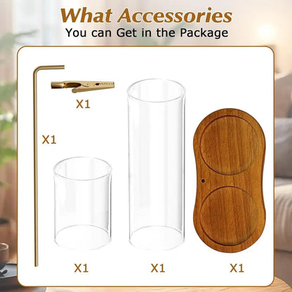 2 in 1 Incense & Candle Holder, 1 Count Wooden Base Aromatherapy Diffuser Incense Burner with Removable Glass Ash Collector, Woody Home Decor Ornament for Living Room Bedroom, Funny Gift, Scented, Aroma, Fragrance Perfume.-KPL