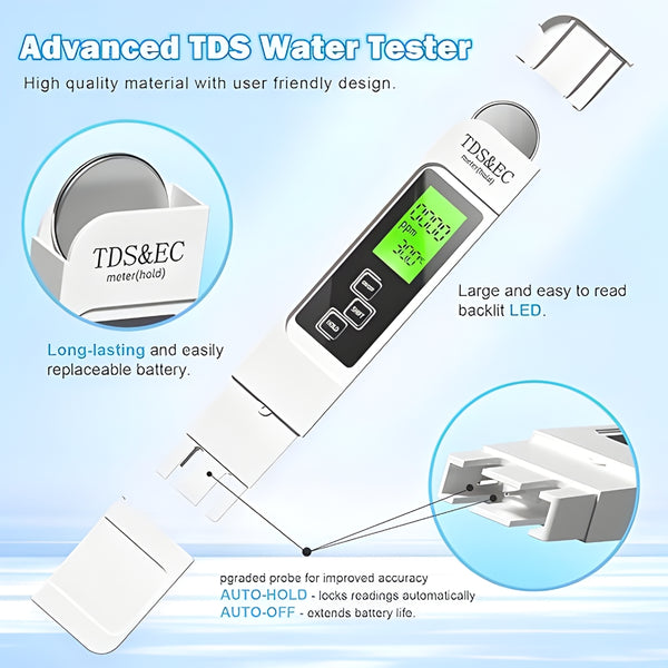 2026 New Upgraded 4-in-1 Digital TDS Meter - Digital Water Quality Tester for TDS, EC and Temperature (°C/°F) | 0-9990 ppm Range | Suitable for Drinking Water, Reverse Osmosis Systems, Aquariums and Swimming Pools inflatable pool Modern-JY