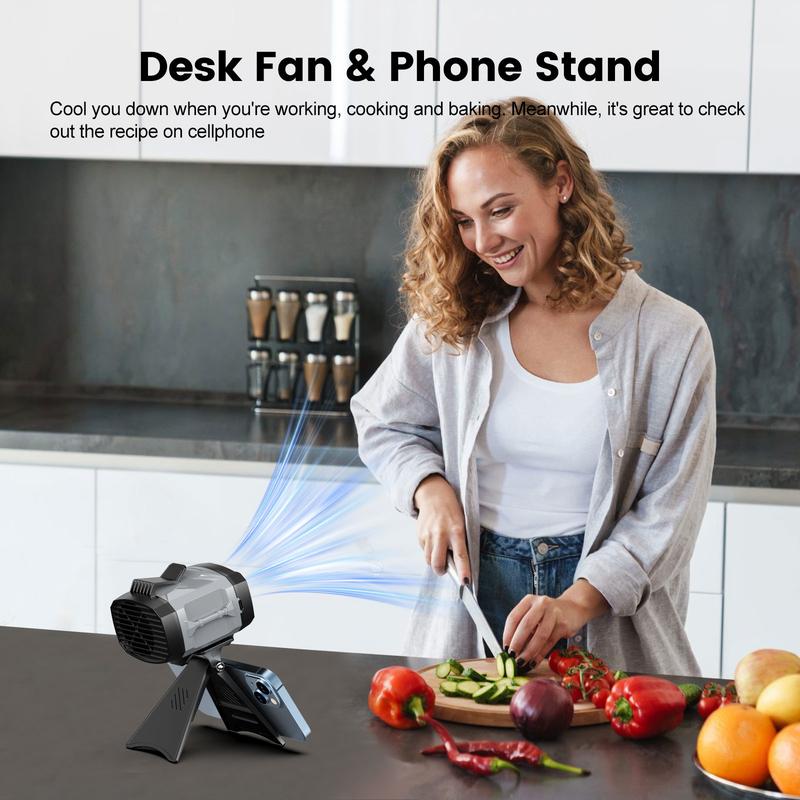 ❄️Portable Fan❄️,Clip Fan Rechargeable With stand,4 Speeds Strong Airflow Small Fan Waist,Weight reduction design,for Travel Camping Outdoor Jobsite,Camping Essentials-Black and Gray-AUX