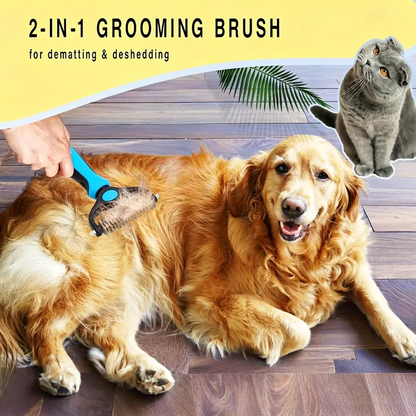 🐾Double-Sided Pet Grooming Comb✨One-Click Clean Undercoat Rake🐶Detangling Brush for Dogs Cats😺Effective for Shedding & Matted Hair-XLB