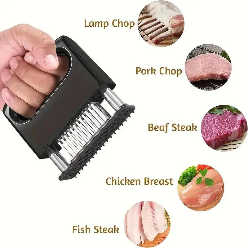 Premium 48-Blade Stainless Steel Meat Tenderizer – Transform Any Meat into a Melt-in-Your-Mouth Masterpiece! 🥩✨-DZT
