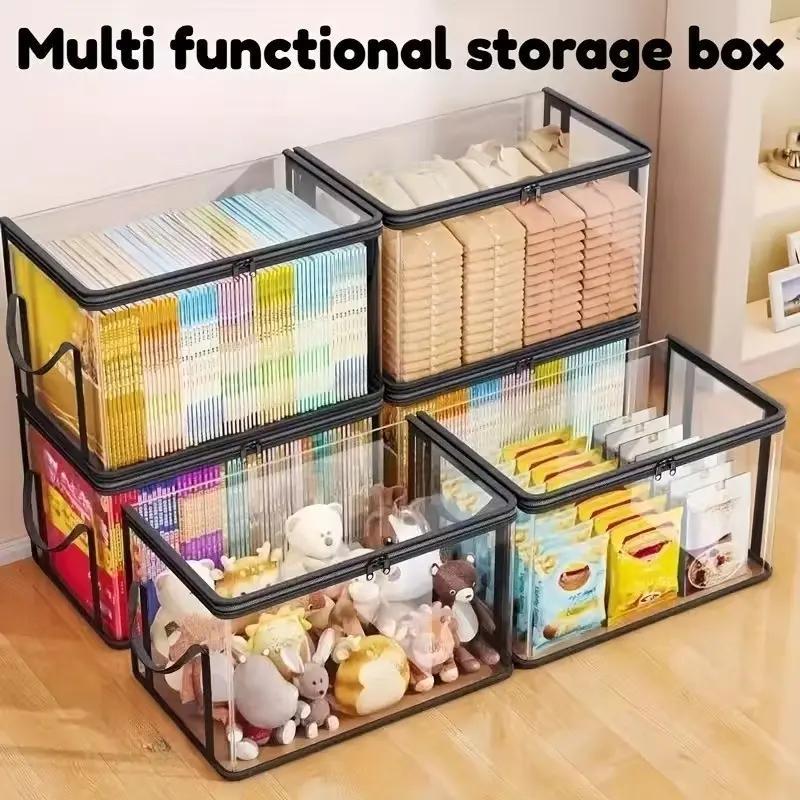 📦📦Large Clear Thick Plastic Storage Box with Hinged Lid, Heavy Duty High Capacity Organizer Bin, Free Shipping for Home Camping Travel Attic Moving-AUX