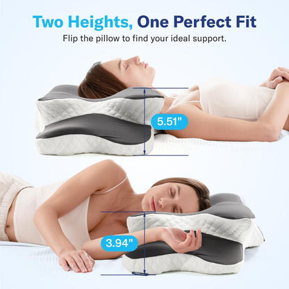 Ergonomic Cervical Pillow for Neck Pain Relief, Contoured Memory Foam Pillow for Side, Back & Stomach Sleepers-TTT