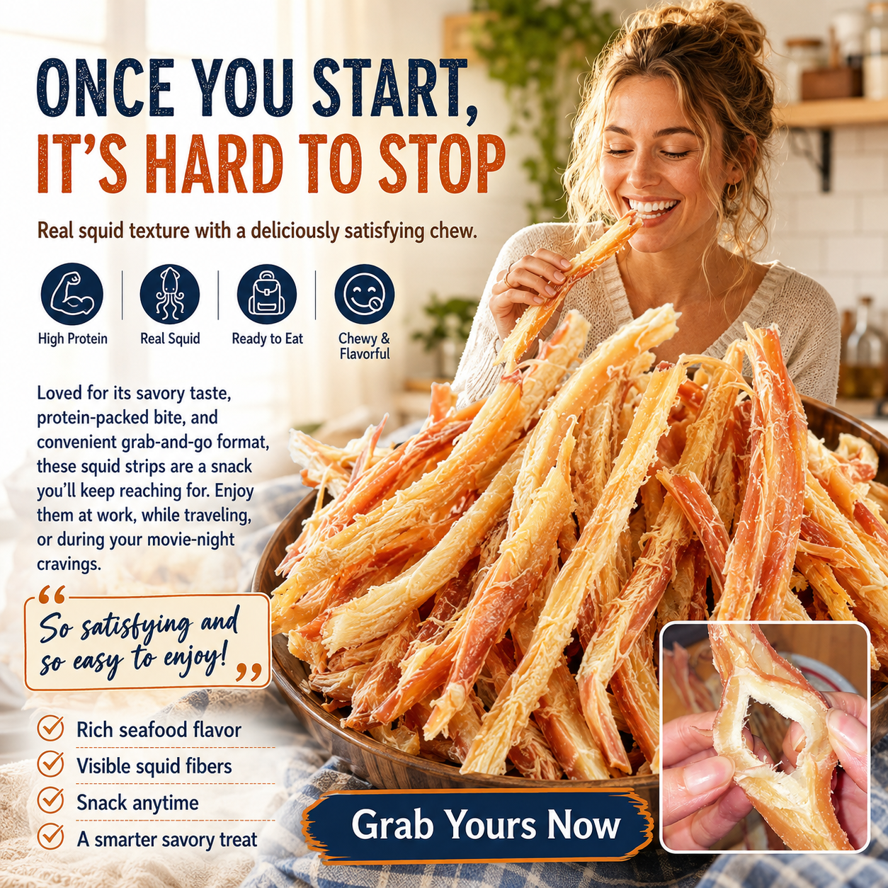 Premium Dried Squid Strips – Protein-Rich, Chewy & Savory Seafood Snack-NEX