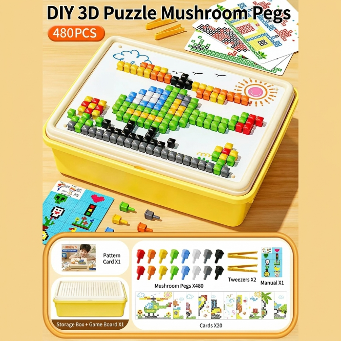 Kid's Mushroom Nail Puzzle Toy | Montessori Early Education, Fine Motor Skills & Concentration Game-QZZ