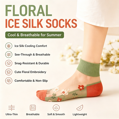 🌸 Cute Floral Ice Silk Socks 💨 Anti-Snag Breathable Summer Ankle Socks-WBJ