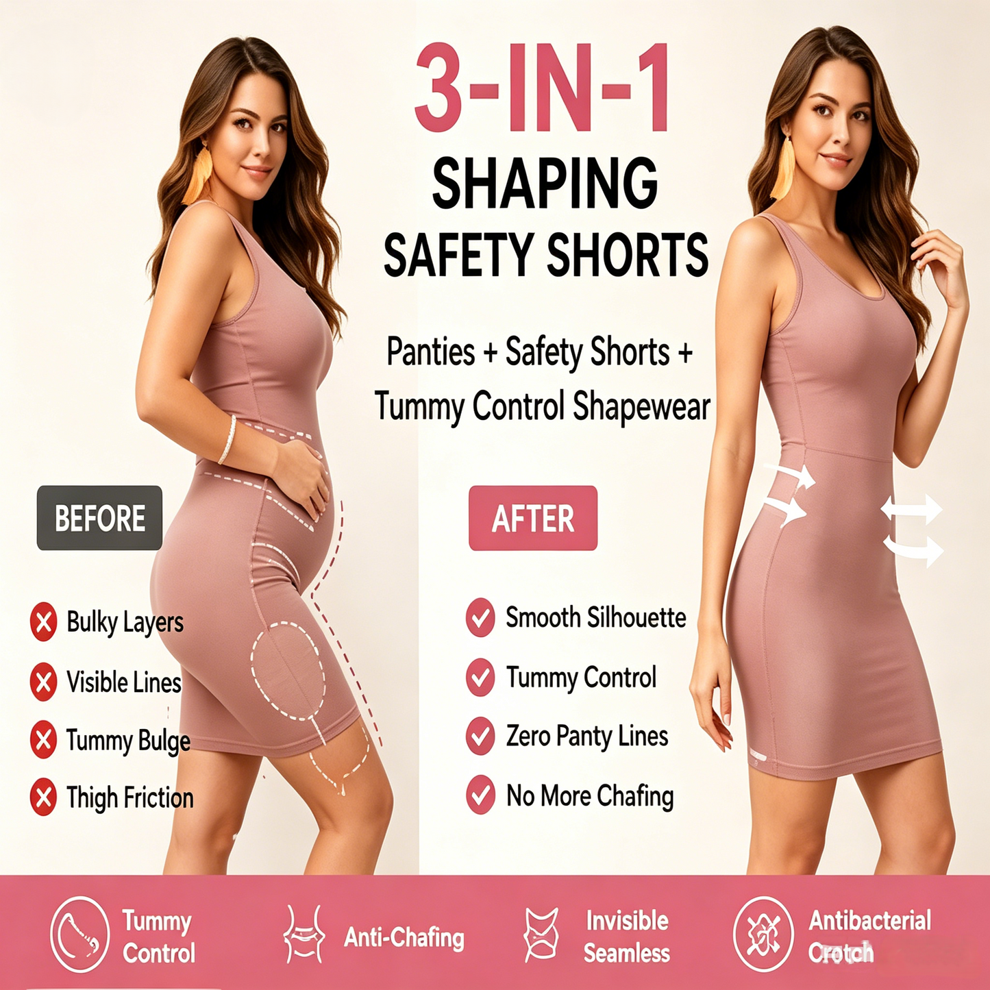 ✨3 IN 1 High Waist Shaping Shorts | Invisible Anti-Chaf Safety Underwear with Silk Antibacterial Crotch-WBJ