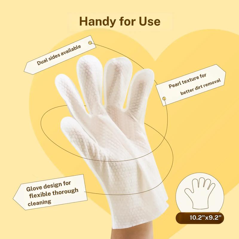 Deodorizing Pet Glove Wipes, Extra Large No-Rinse Cleaning Gloves for Dogs & Cats, Hypoallergenic Disposable Pet Bath Wipes-TTT