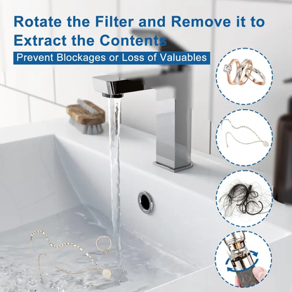 🚿 Bathroom Sink Drain Strainer. Pop-Up Stopper with Removable Stainless Steel Filter Basket ✨. Hair Catcher & Sink Plug Replacement-XLB