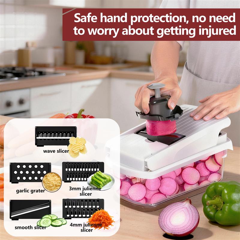 🔥Vegetable Chopper,15-in-1 Multifunctional Food Chopper,Professional Onion Chopper with 8 Blades,Vegetable Cutter with Container for Salad,Potato🥕🥦,Carrot,and Garlic; Essential Kitchen Tool-LGZ