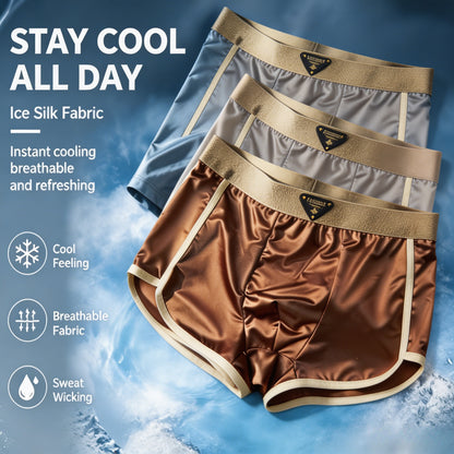 🛡️ 10A grade antibacterial satin light luxury high-end ice silk men's boxer briefs summer ultra-thin comfortable breathable shorts-CJP