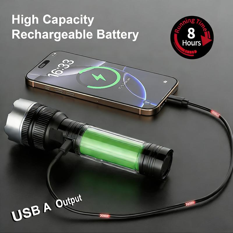 🔦2-in-1 Strong Flashlight (Power Bank)🔦, Digital display ofpower, Rechargeable, Zoomable,, X4Waterproof,Adjustable Brightness Flash Light for Outdoor, Emergency,Camping Accessories.-AUX