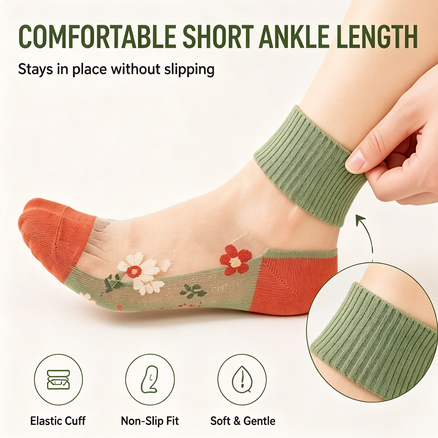 🌸 Cute Floral Ice Silk Socks 💨 Anti-Snag Breathable Summer Ankle Socks-WBJ