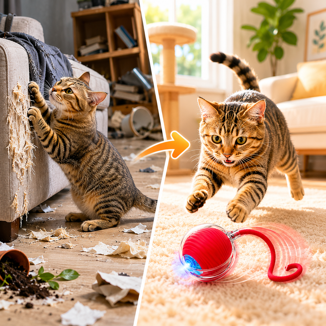 Smart Interactive Cat Toy Ball with Tail – Automatic Moving, USB Rechargeable, Motion Sensor, Boredom Relief Pet Toy for Indoor Cats-QZZ