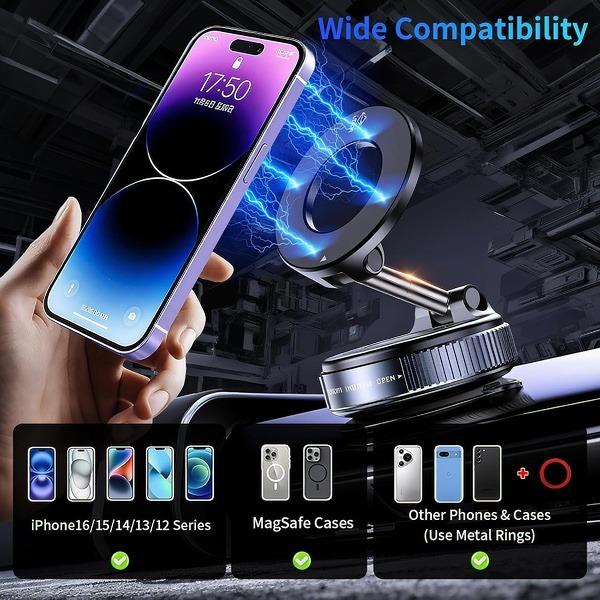 Magnetic Car Phone Mount, Strong Suction Cup Dashboard Holder, 360° Rotation Foldable Cell Phone Stand for Car-TTT