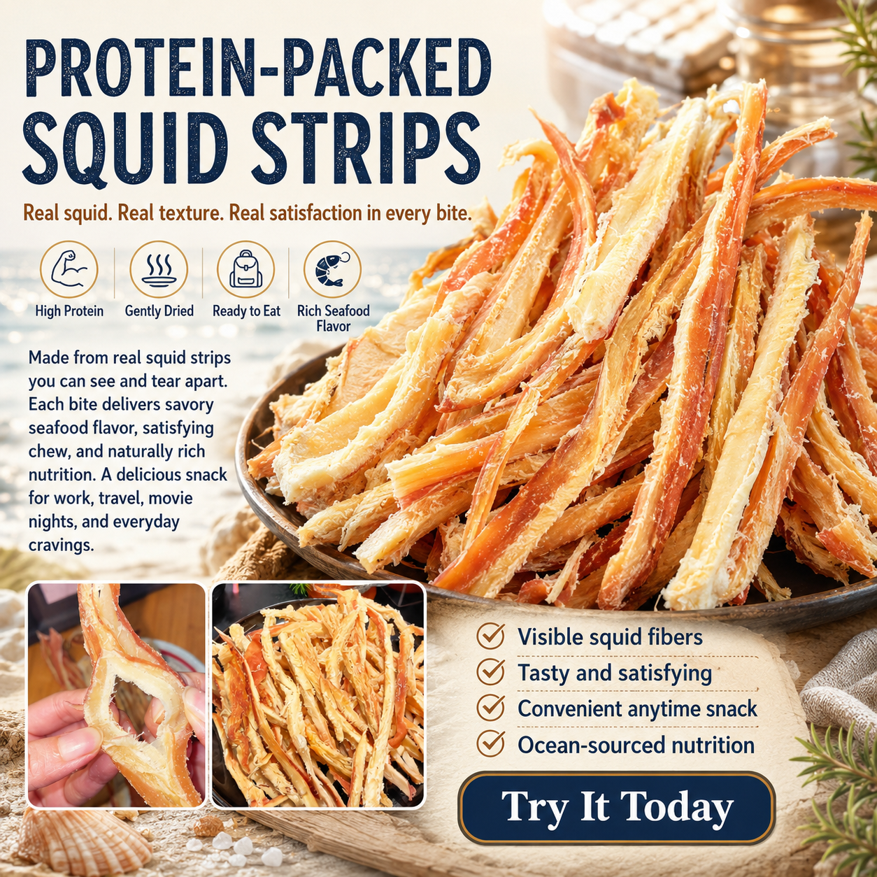 Premium Dried Squid Strips – Protein-Rich, Chewy & Savory Seafood Snack-NEX