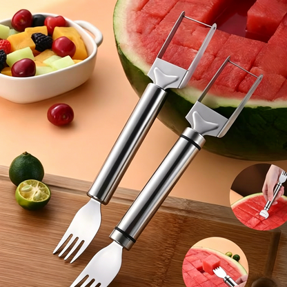 🍉2 Pack 2-in-1 Watermelon Fork Slicer🍉, Stainless Steel Fruit Cutter Cube Cutting Tool-AUX