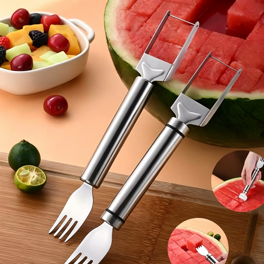 🍉2 Pack 2-in-1 Watermelon Fork Slicer🍉, Stainless Steel Fruit Cutter Cube Cutting Tool-AUX