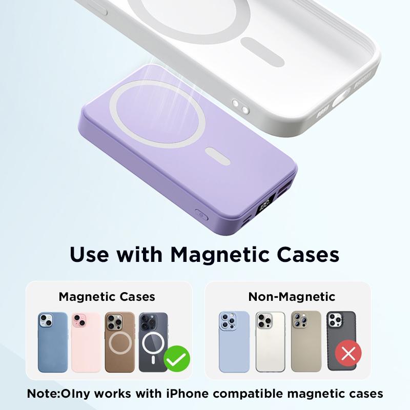 2026 US Spring Glow Up campaign 10000mAh Magnetic Power Bank Wireless Portable Charger with USB-C Cable LED Display Foldable Battery Pack for iPhone17/ 16/15/14/13/12/Pro/Pro Max Series Charging Compact Silicone Black⚡-LGZ