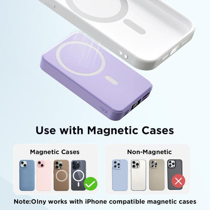 2026 US Spring Glow Up campaign 10000mAh Magnetic Power Bank Wireless Portable Charger with USB-C Cable LED Display Foldable Battery Pack for iPhone17/ 16/15/14/13/12/Pro/Pro Max Series Charging Compact Silicone Black⚡-LGZ