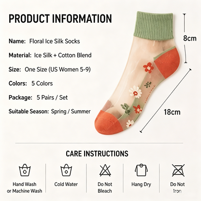 🌸 Cute Floral Ice Silk Socks 💨 Anti-Snag Breathable Summer Ankle Socks-WBJ