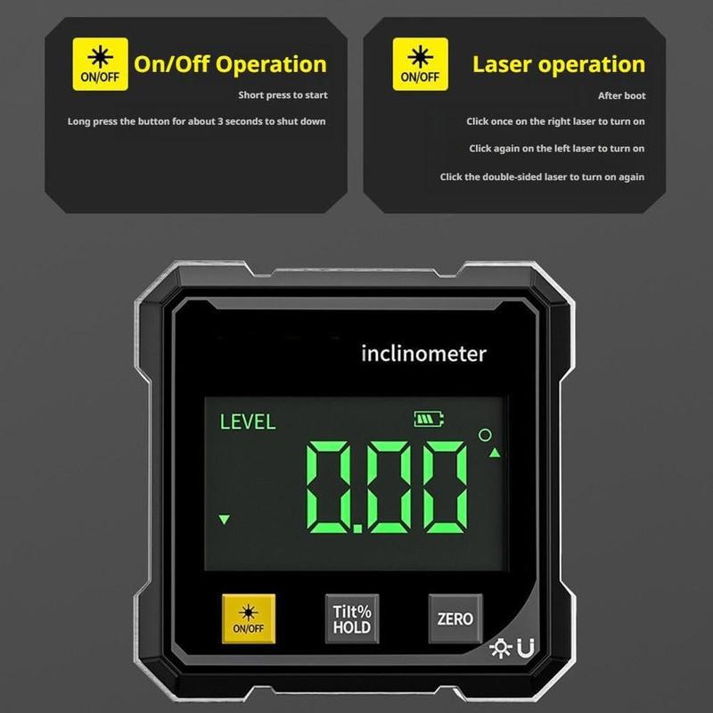 Portable Magnetic Digital Angle Measuring Instrument, 360° Magnetic Hardware Tool with Dual Laser Guide, Rechargeable.-KPL