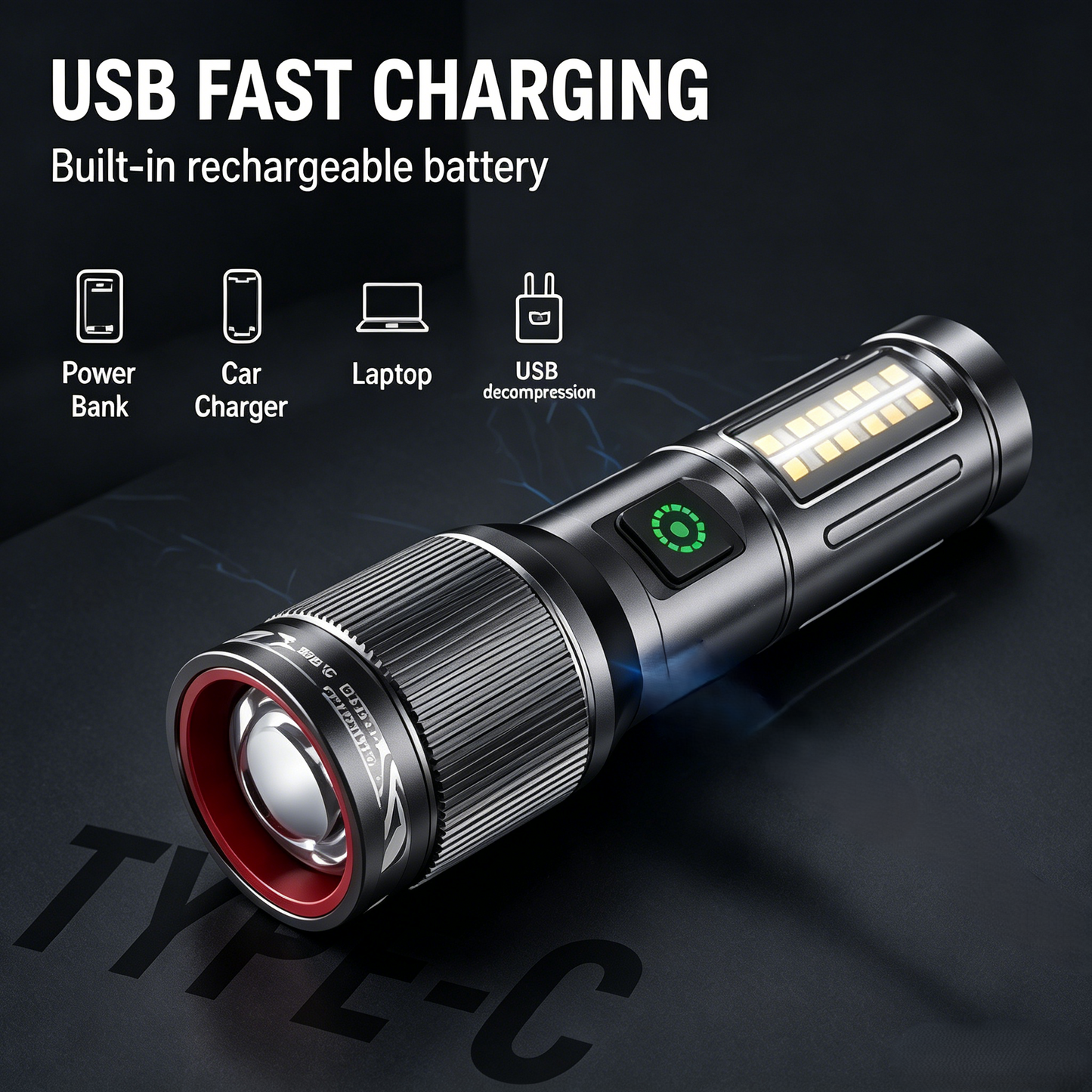 🔦 All-in-One Rechargeable Flashlight for Camping, Hiking & Emergencies ⛺-WBJ