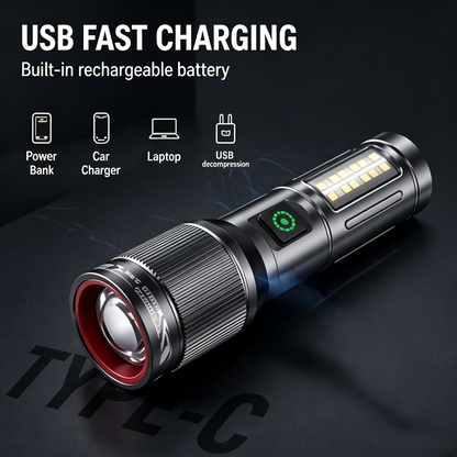 🔦 All-in-One Rechargeable Flashlight for Camping, Hiking & Emergencies ⛺-WBJ