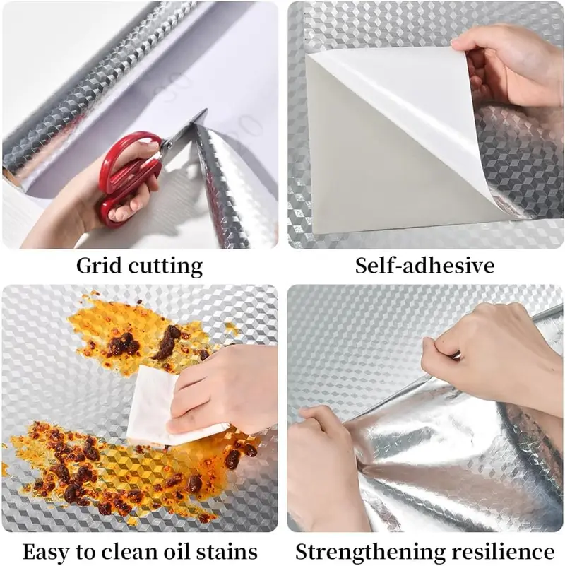 💧 Waterproof Oil Resistant Contact Paper, Peel & Stick Aluminum Foil Sticker for Stove, Cabinet and Wall Decoration-XLB