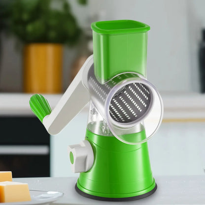 Manual Rotary Cheese Grater, 3-in-1 Stainless Steel Vegetable Slicer & Shredder, Multi-Function Kitchen Food Processor-TTT