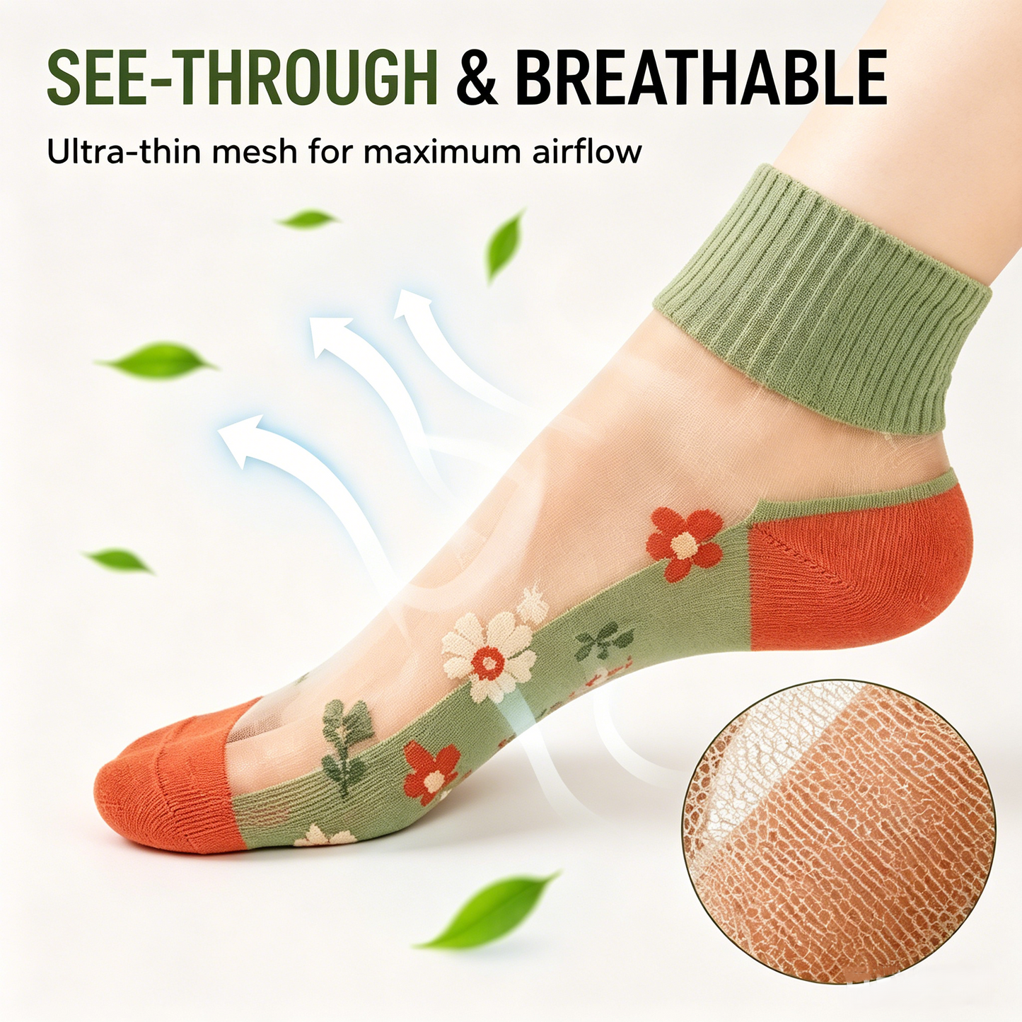 🌸 Cute Floral Ice Silk Socks 💨 Anti-Snag Breathable Summer Ankle Socks-WBJ