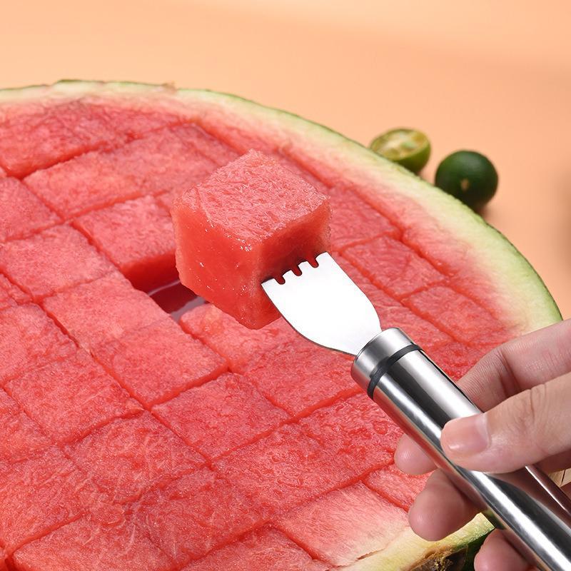 🍉2 Pack 2-in-1 Watermelon Fork Slicer🍉, Stainless Steel Fruit Cutter Cube Cutting Tool-AUX
