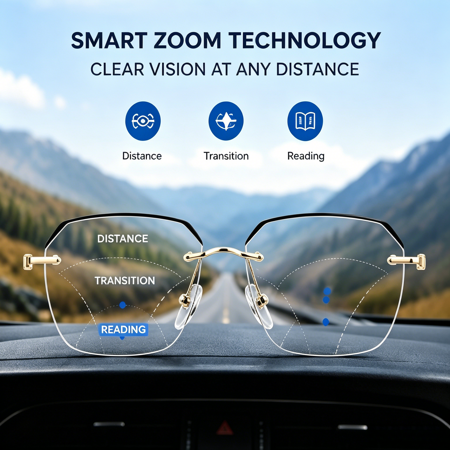 👓 Smart Zoom Reading Glasses | Progressive Multi-Focus, Blue Light Blocking, Anti-Fatigue-LT