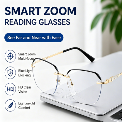 👓 Smart Zoom Reading Glasses | Progressive Multi-Focus, Blue Light Blocking, Anti-Fatigue-LT