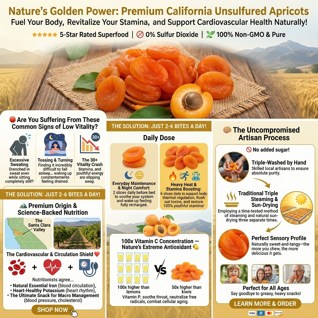 🍑Pure California Sunshine: Premium Unsulfured Dried Apricots — 🍃Whole, Sun-Dried & Naturally Sweet-XXS
