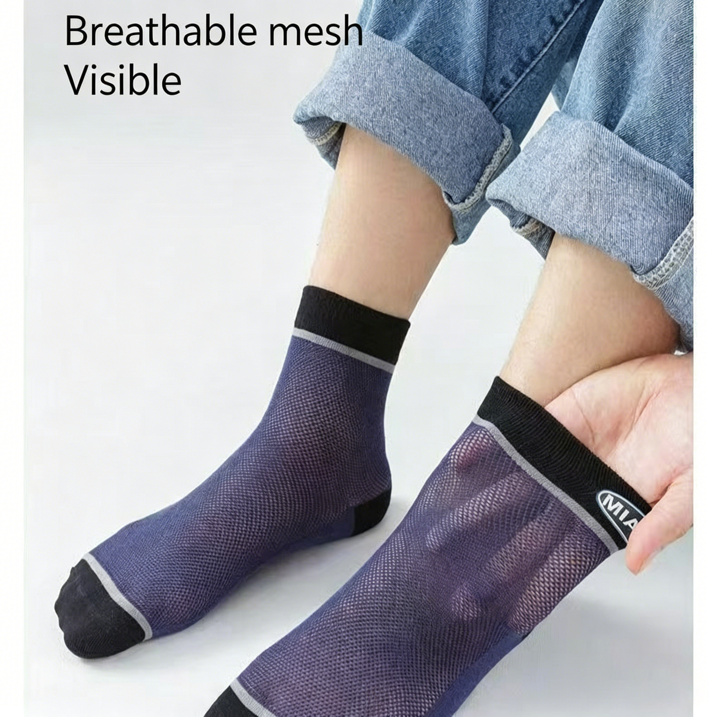 Mesh Breathable Mens Socks, Anti-Sweat Cool Summer Crew Socks, See-Through Mesh Sport Socks for Sweaty Feet 🧦✈️-QZZ